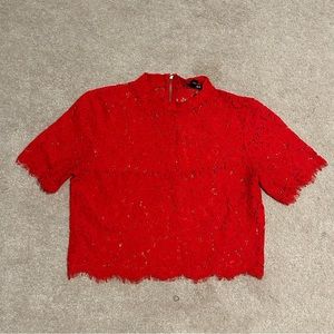 Express Red Crochet Cropped T-shirt